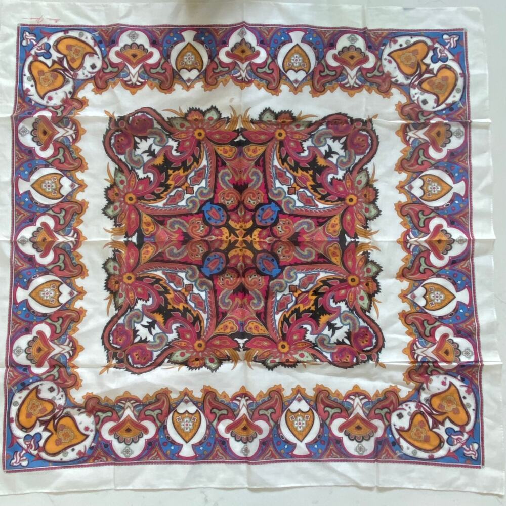 Ginnie Johansen 27" Multicolor Floral‎ Print Cotton Square Scarf PRISTINE! - Picture 2 of 3